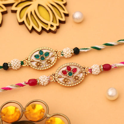 Marble Floral Kundan Rakhi