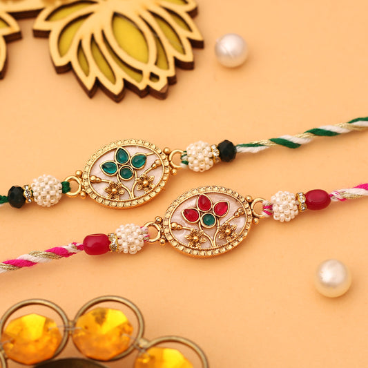 Marble Floral Kundan Rakhi