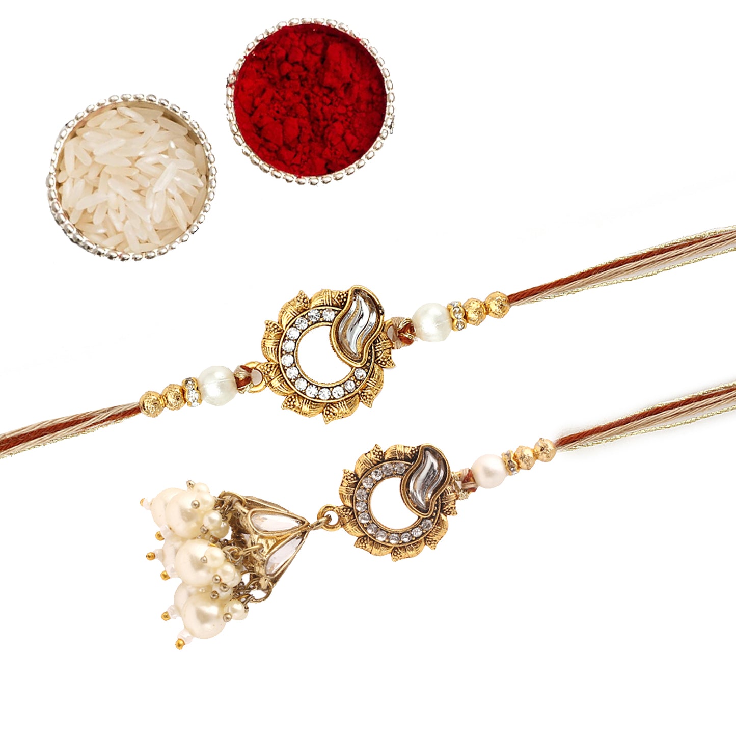White Pearl Rakhis For Bhaiya Bhabhi