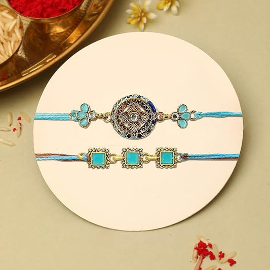 Blue Meenakri Kundan Rakhi