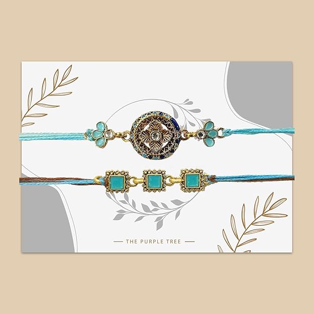 Blue Meenakri Kundan Rakhi