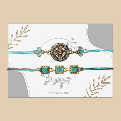 Blue Meenakri Kundan Rakhi