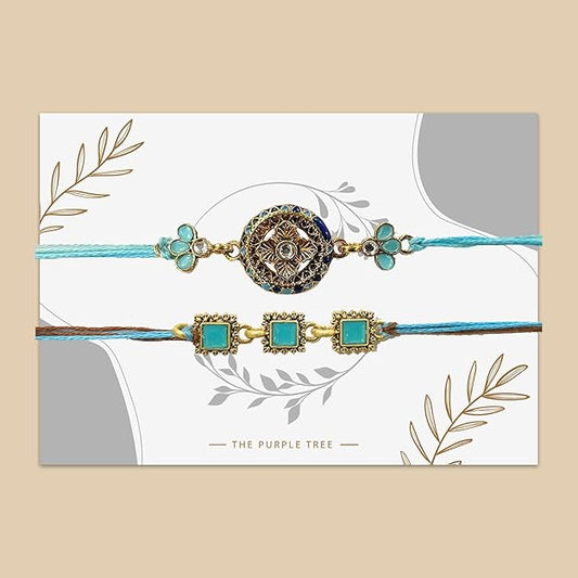 Blue Meenakri Kundan Rakhi