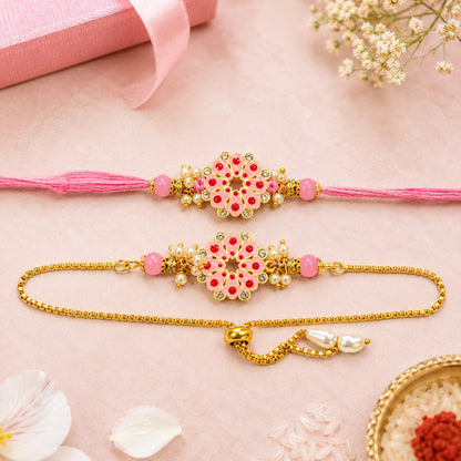 Pink Flower Meenakari Rakhi
