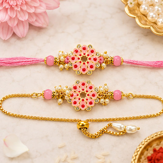 Pink Flower Meenakari Rakhi