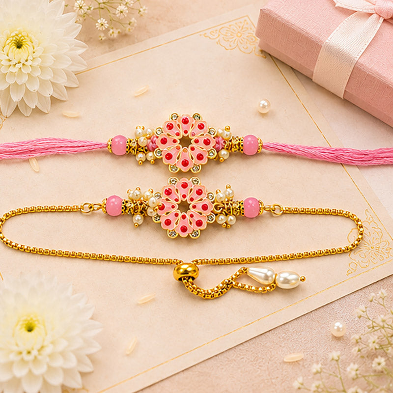 Pink Flower Meenakari Rakhi