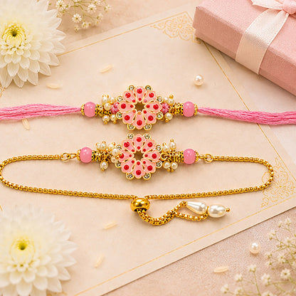 Pink Flower Meenakari Rakhi