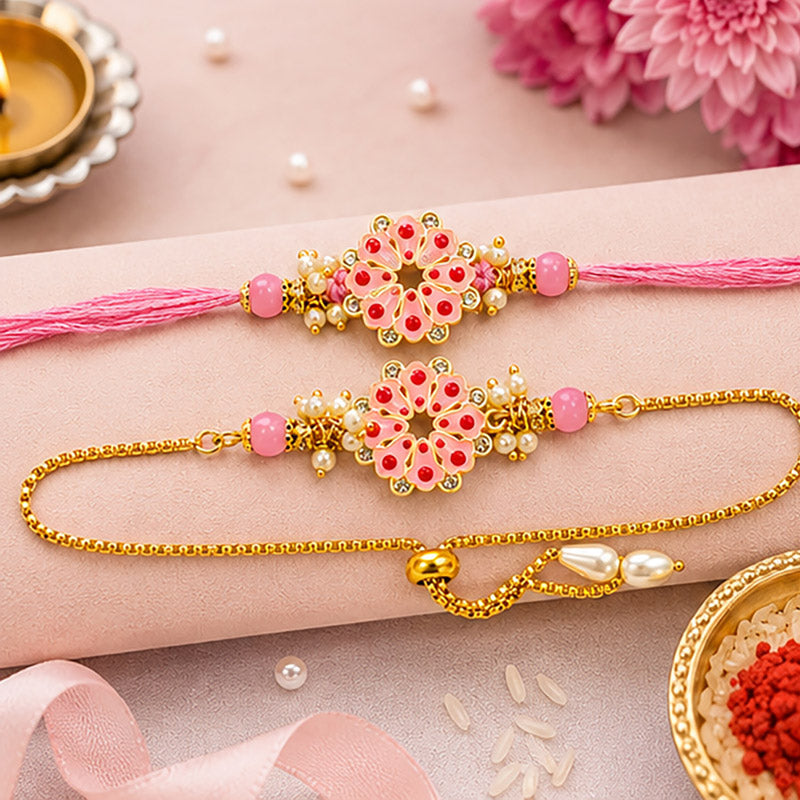 Pink Flower Meenakari Rakhi