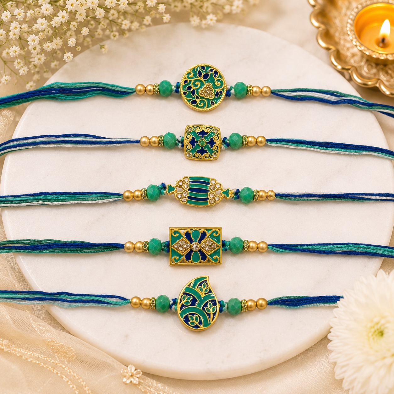 Blue Floral Meenakari Rakhi (Set of 5)