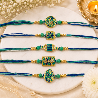 Blue Floral Meenakari Rakhi (Set of 5)