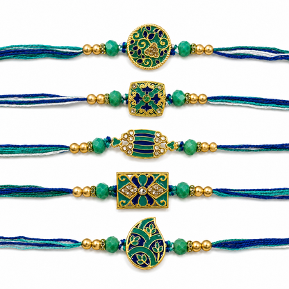 Blue Floral Meenakari Rakhi (Set of 5)