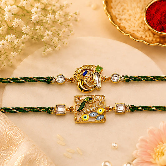 Ganesha & Peacock Kundan Rakhi