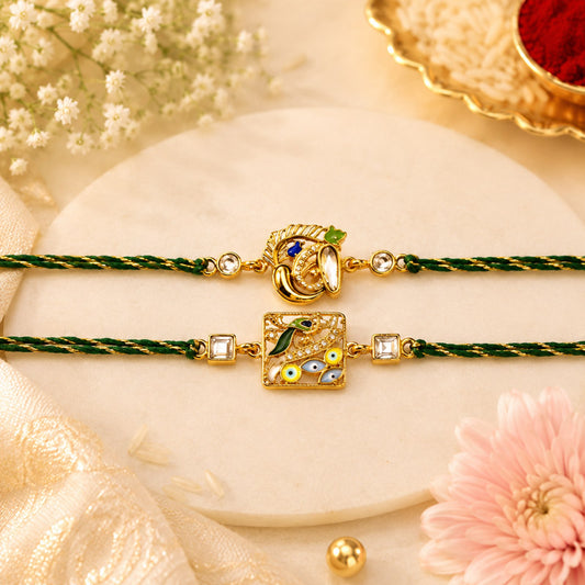 Ganesha & Peacock Kundan Rakhi