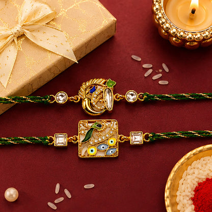 Ganesha & Peacock Kundan Rakhi