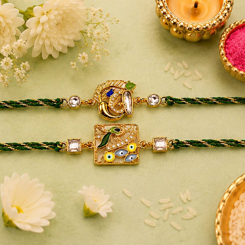 Ganesha & Peacock Kundan Rakhi