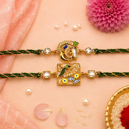 Ganesha & Peacock Kundan Rakhi