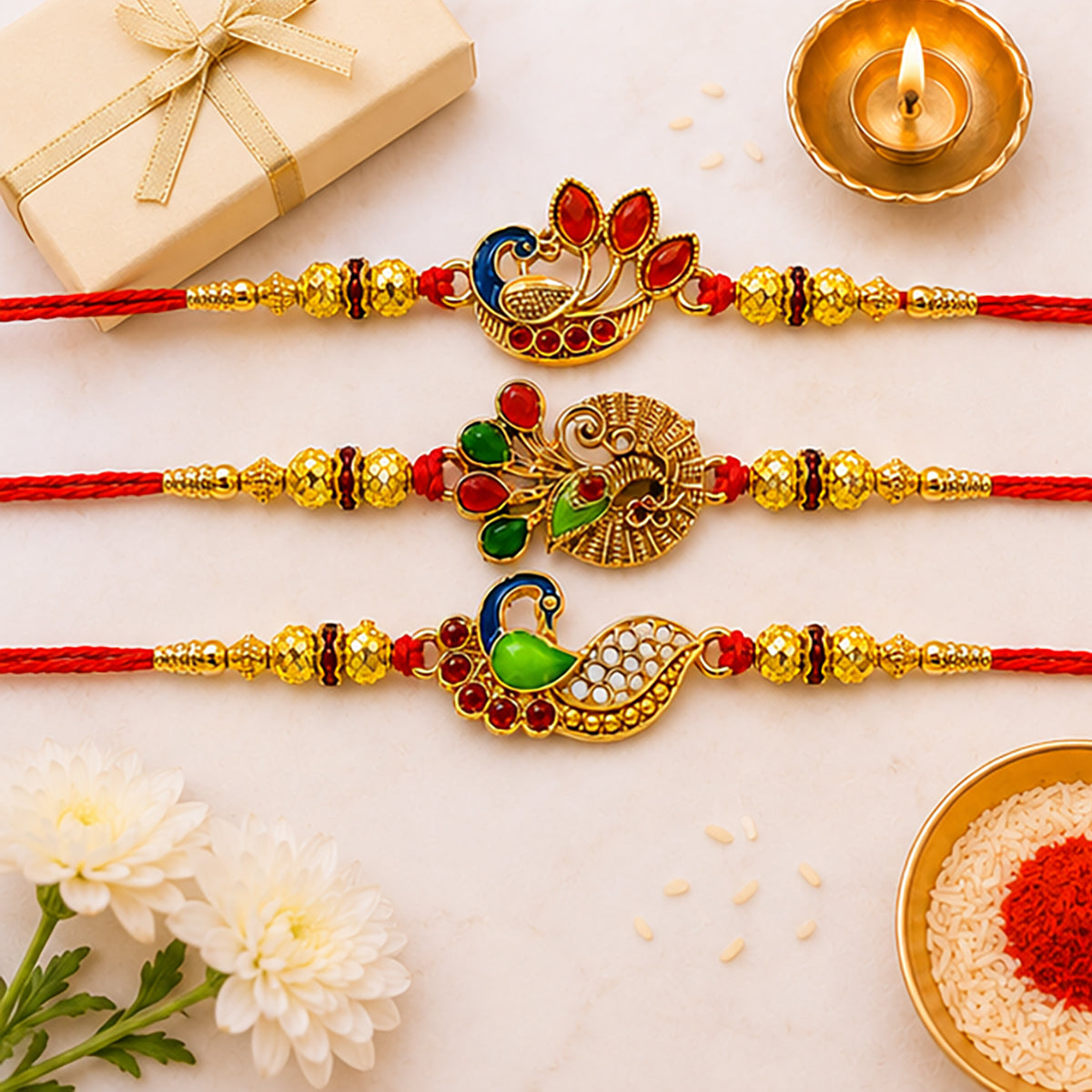 Stone Studded Premium Peacock Designer Rakhis