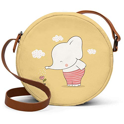 Round sling bag with cute elephant print on yellow