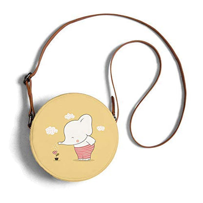 Round sling bag with cute elephant print on yellow overview