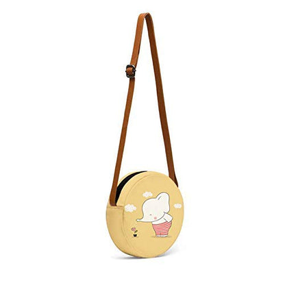 Round sling bag with cute elephant print on yellow long view
