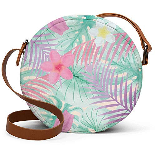 Round sling bag pink floral and green leaf prints