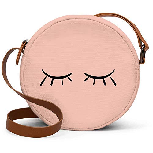 Round sling bag in pink with cute eyelash print