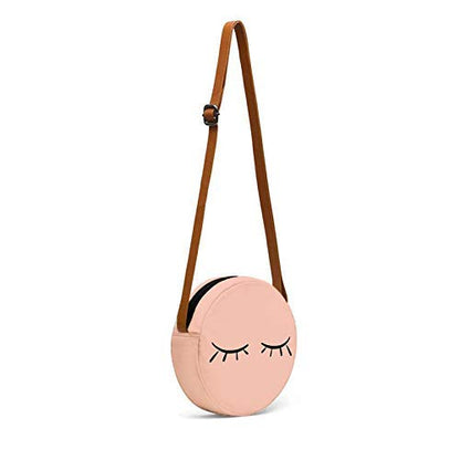 Round sling bag in pink with cute eyelash print long view