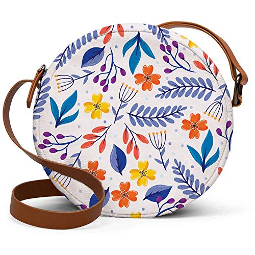 Round sling bag multicolor floral print on white