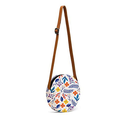 Round sling bag multicolor floral print on white long view