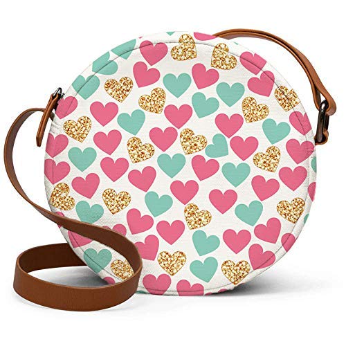 Round sling bag heart pattern prints in pink and green