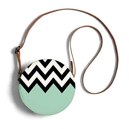 Round sling bag half zig zag print on blue overview