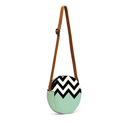 Round sling bag half zig zag print on blue long view