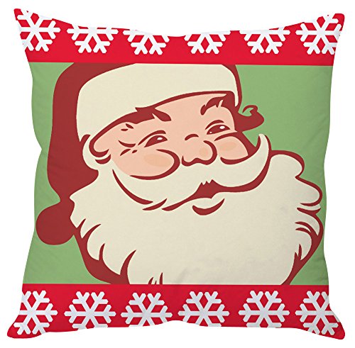 A decorative pillow featuring a cheerful Santa Claus face, perfect for holiday-themed home decor.