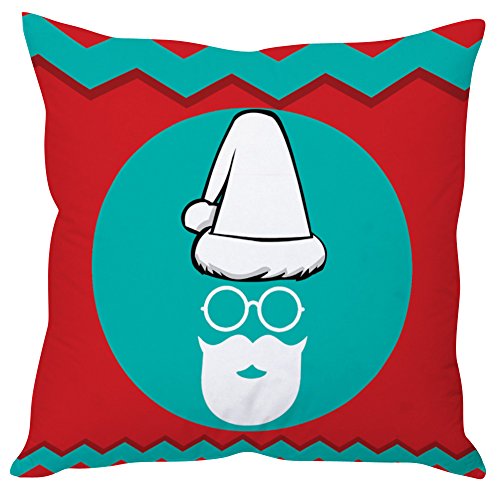 A festive pillow adorned with a Santa hat and glasses, adding a cheerful touch to holiday decor.

