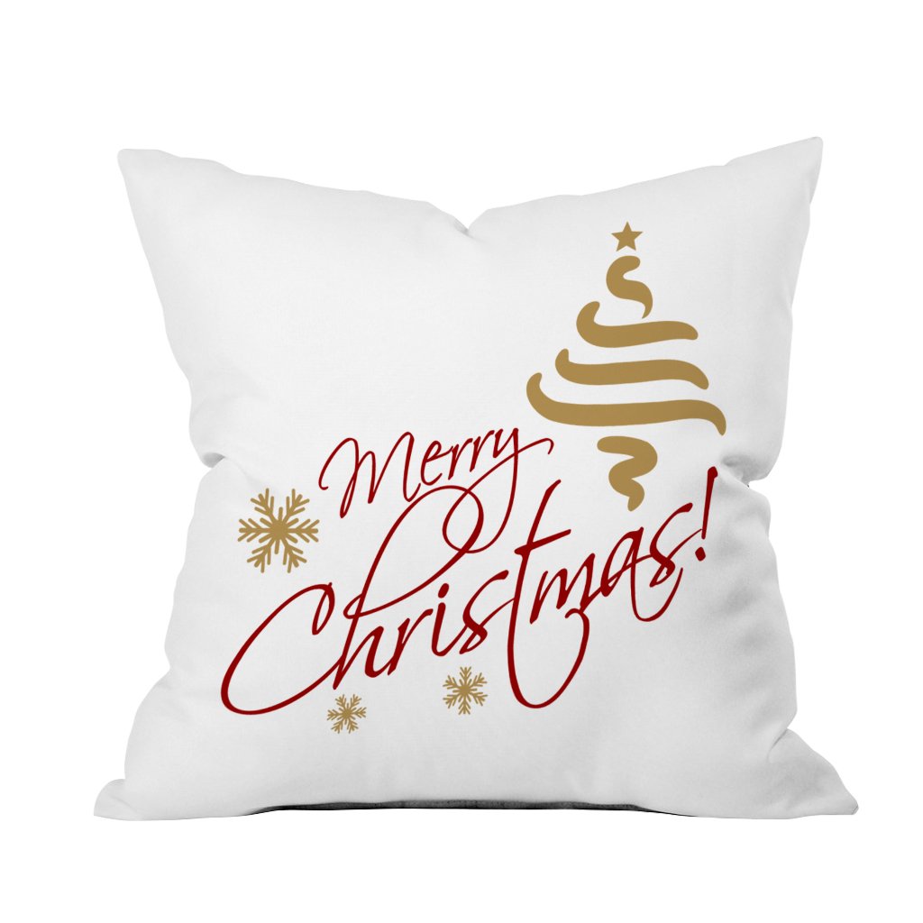A festive throw pillow featuring a cheerful "Merry Christmas" design, perfect for holiday home decor.