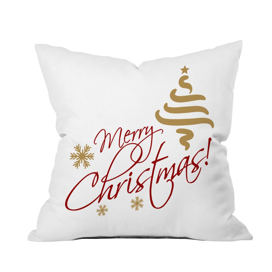 A festive throw pillow featuring a cheerful "Merry Christmas" design, perfect for holiday home decor.