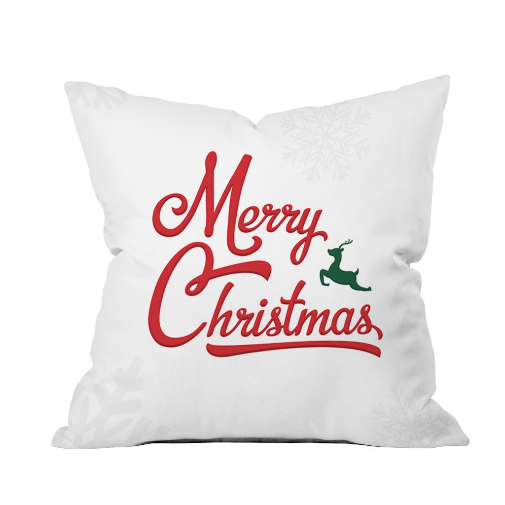 Merry Christmas throw pillow featuring festive designs and colors, perfect for holiday home decor.

