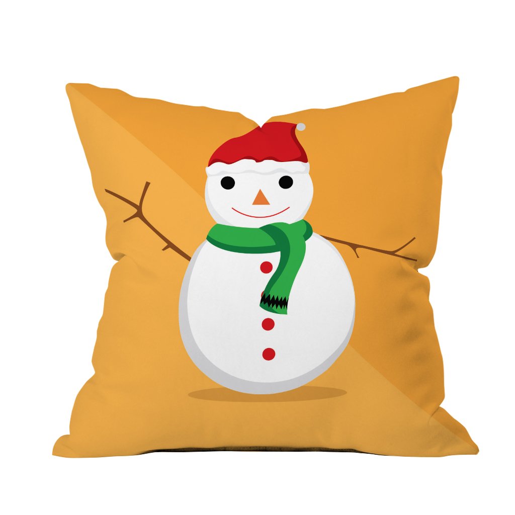  A cozy snowman pillow wearing a bright red hat and scarf, perfect for winter decor and holiday cheer.