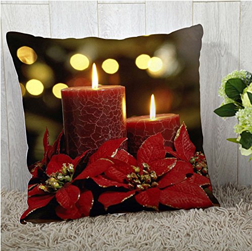 A festive throw pillow cover featuring a Christmas candle design, perfect for holiday home decor.