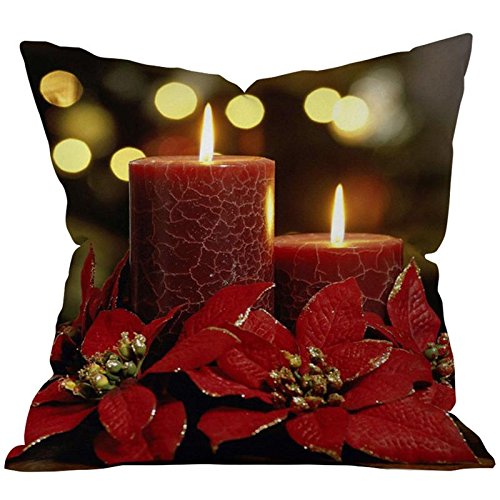 Decorative throw pillow cover showcasing a Christmas candle, ideal for enhancing seasonal ambiance.