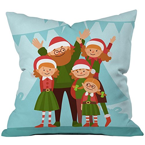  A festive pillow adorned with a playful family of Santa Claus characters, adding holiday cheer to any space.
