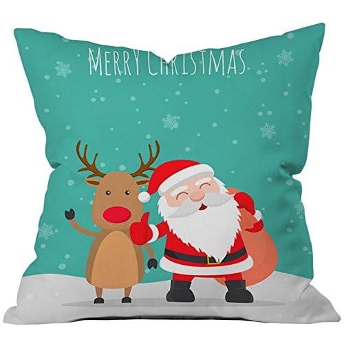 A cozy throw pillow featuring Santa and his cheerful reindeer, perfect for holiday decor and festive comfort.
