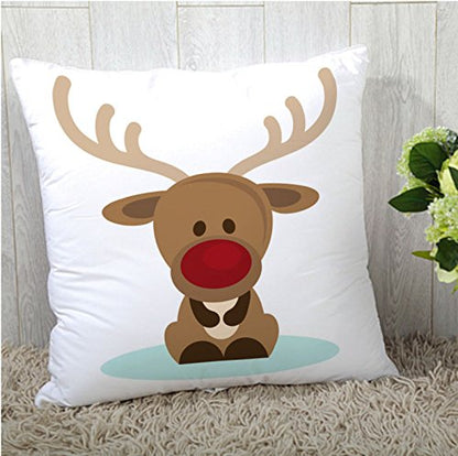 A cozy cushion featuring a charming reindeer design, perfect for adding a festive touch to any space.
