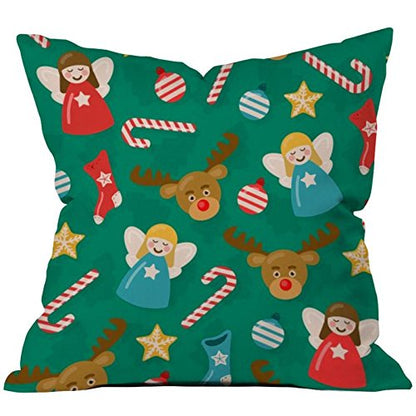 A vibrant green pillow featuring Christmas decorations and candy canes, perfect for enhancing holiday decor.