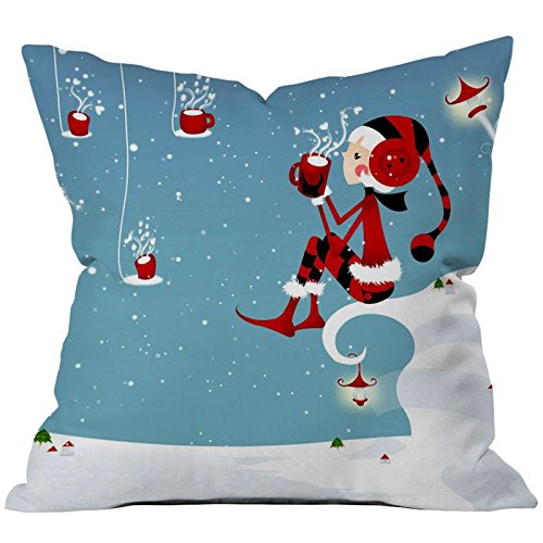 A decorative pillow showcasing a charming Christmas scene, complete with holiday motifs and vibrant colors.