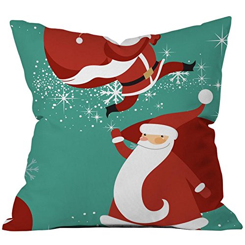 A festive pillow showcasing Santa Claus alongside his sack, adding a cheerful touch to any holiday setting.