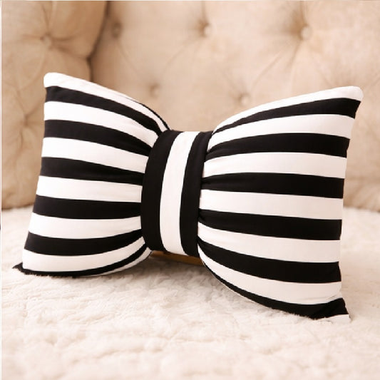 Cute Black Bow Cushion (Pack of 1, 14x16 inch, Satin)