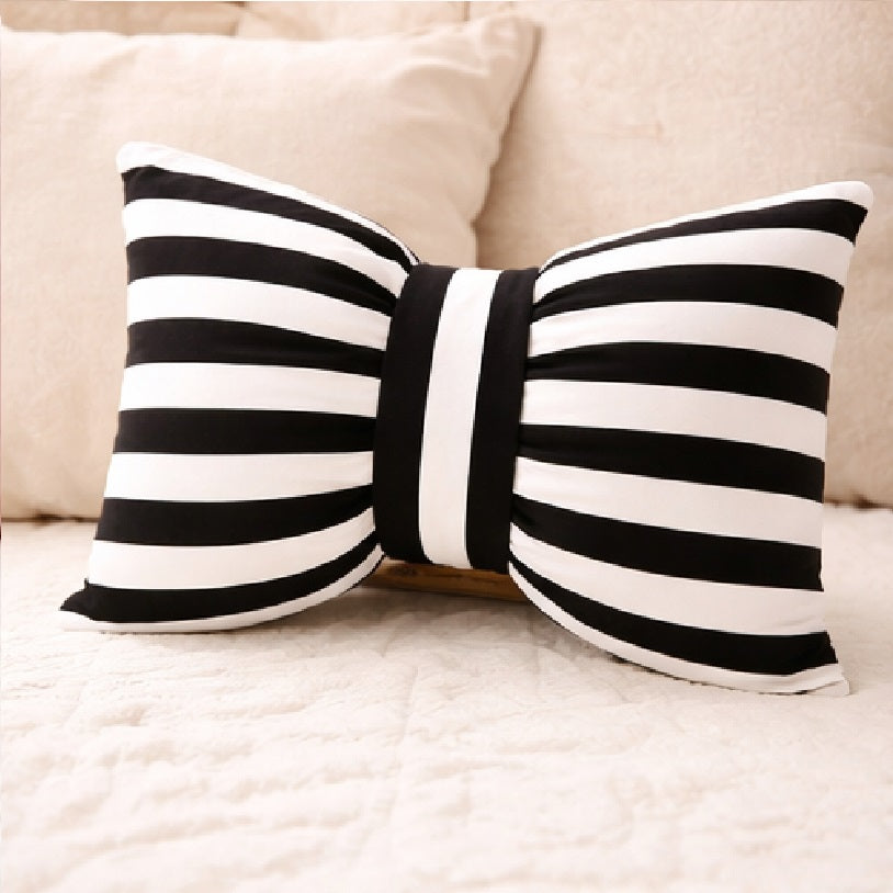 Cute Black Bow Cushion (Pack of 1, 14x16 inch, Satin)