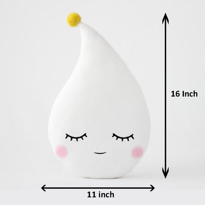 Add a fun twist to your decor with this white pillow adorned with eyes and a yellow dot.