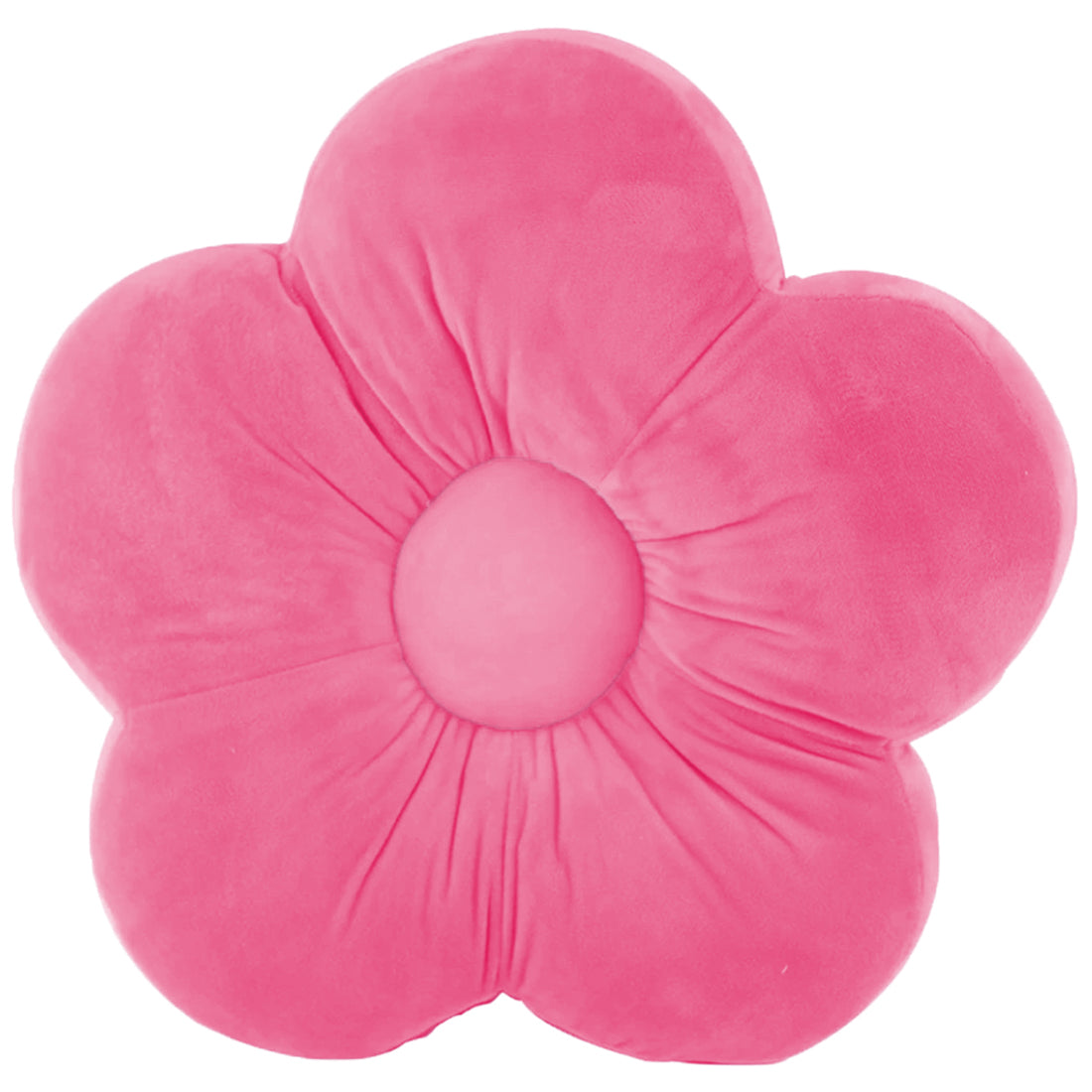 A pink flower-shaped cushion with a yellow center, adding a touch of elegance and comfort to any space.
